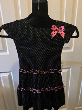 Bonnie Jean Black And Pink Polka Dot Dress